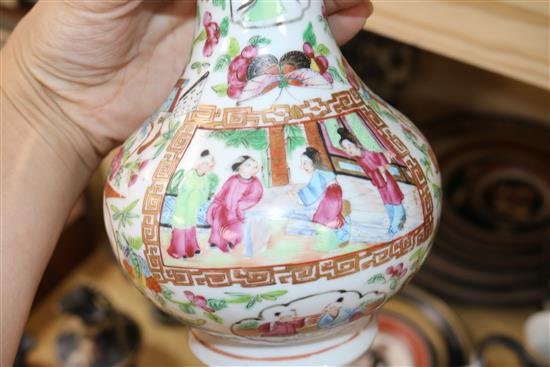 A 19th century famille rose vase and a famille rose bottle vase tallest 21cm